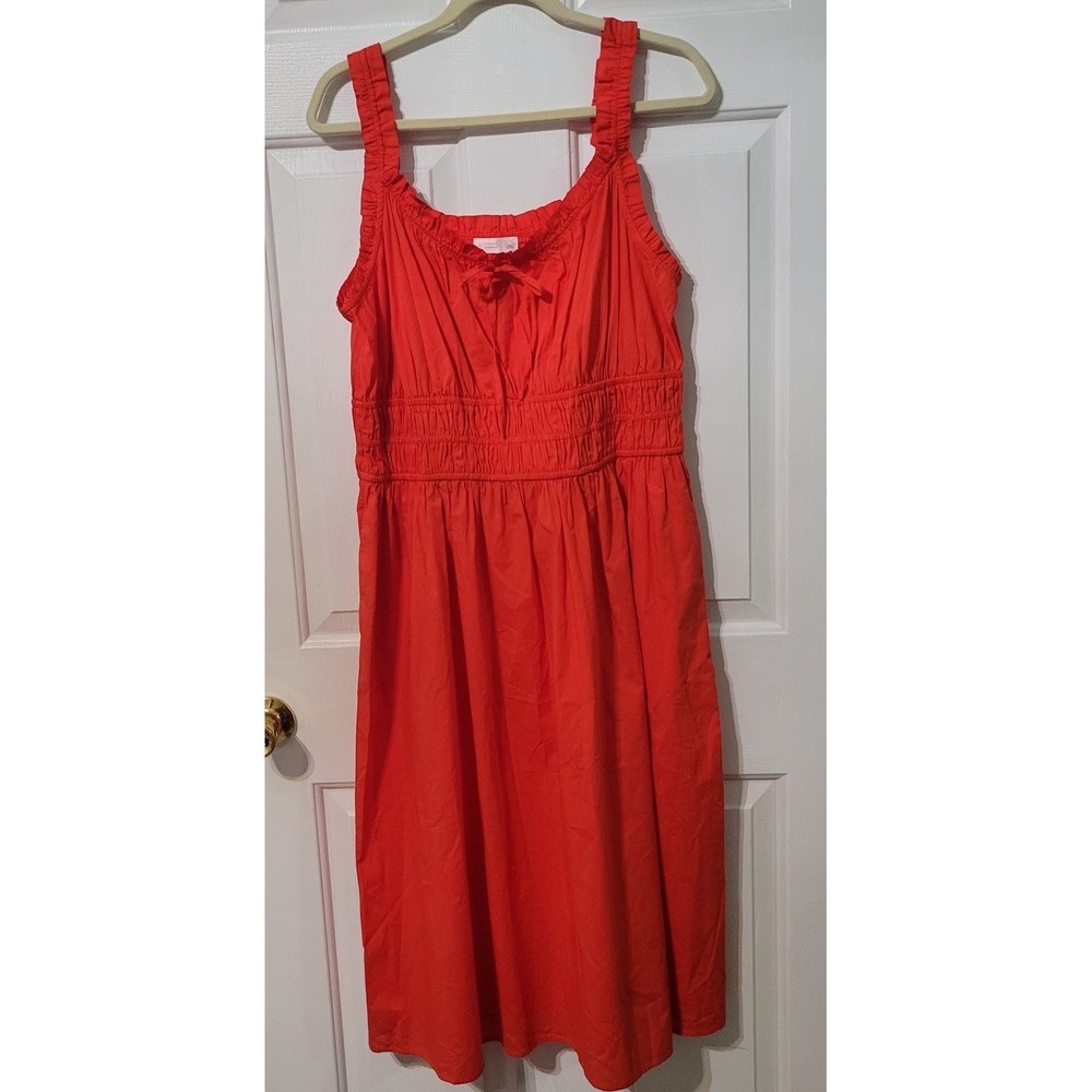 Lauren Conrad Red Smocked Midi Dress L Sleeveless Boho Cottagecore Wedding Guest
